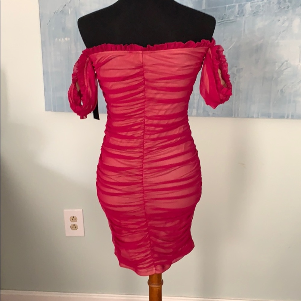 Lulu’s Ruched Fuchsia Mini Dress - Picture 3 of 6